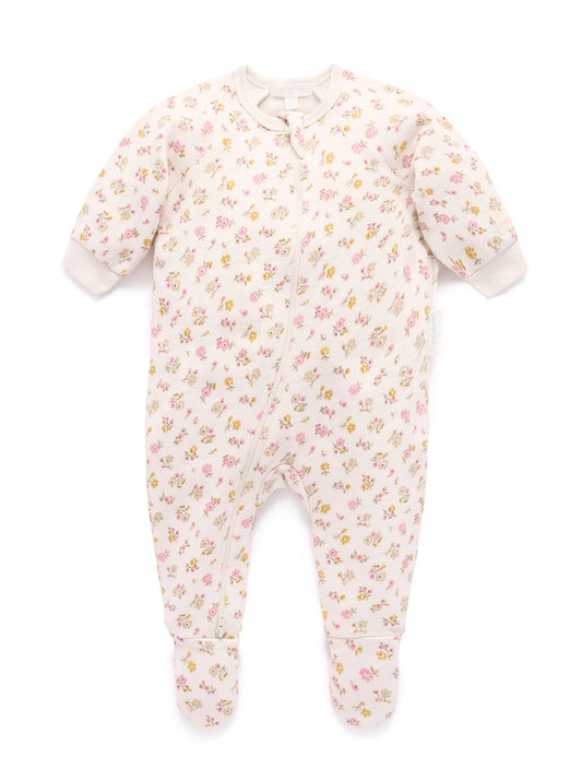 Peach Floral Fleece Zip Growsuit