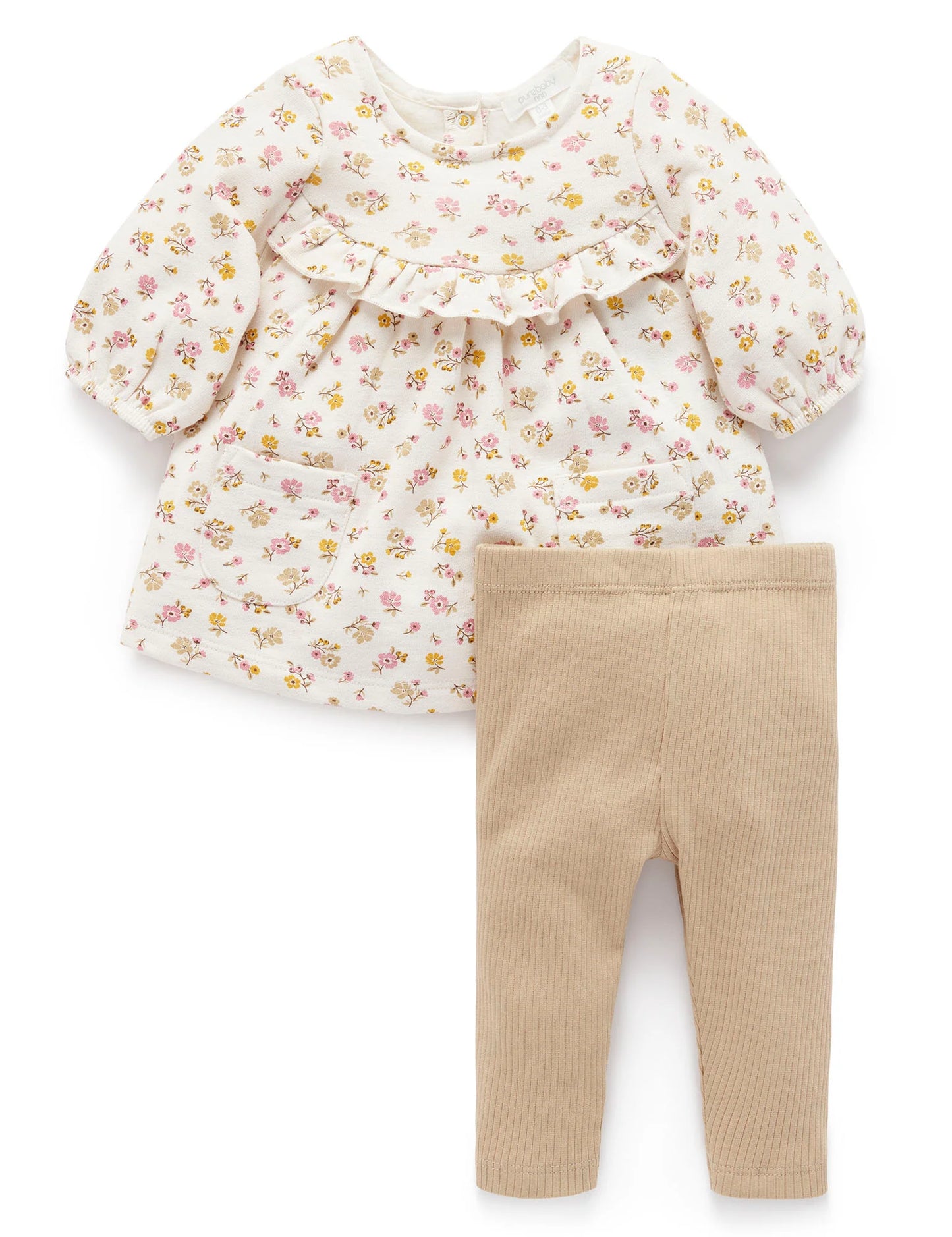 Peach Floral Cosy Dress & Leggings Set