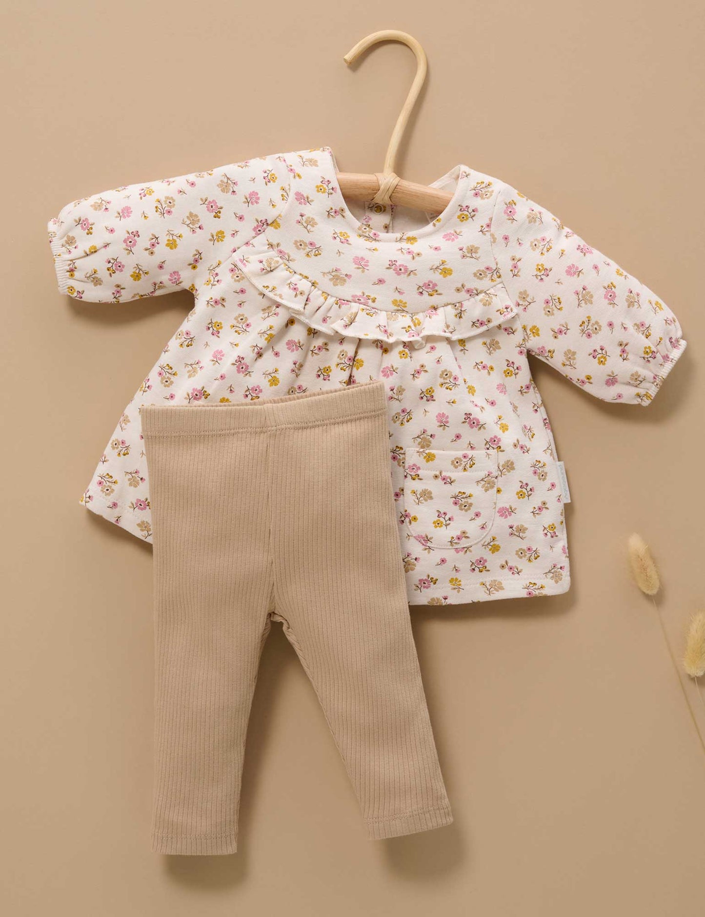 Peach Floral Cosy Dress & Leggings Set