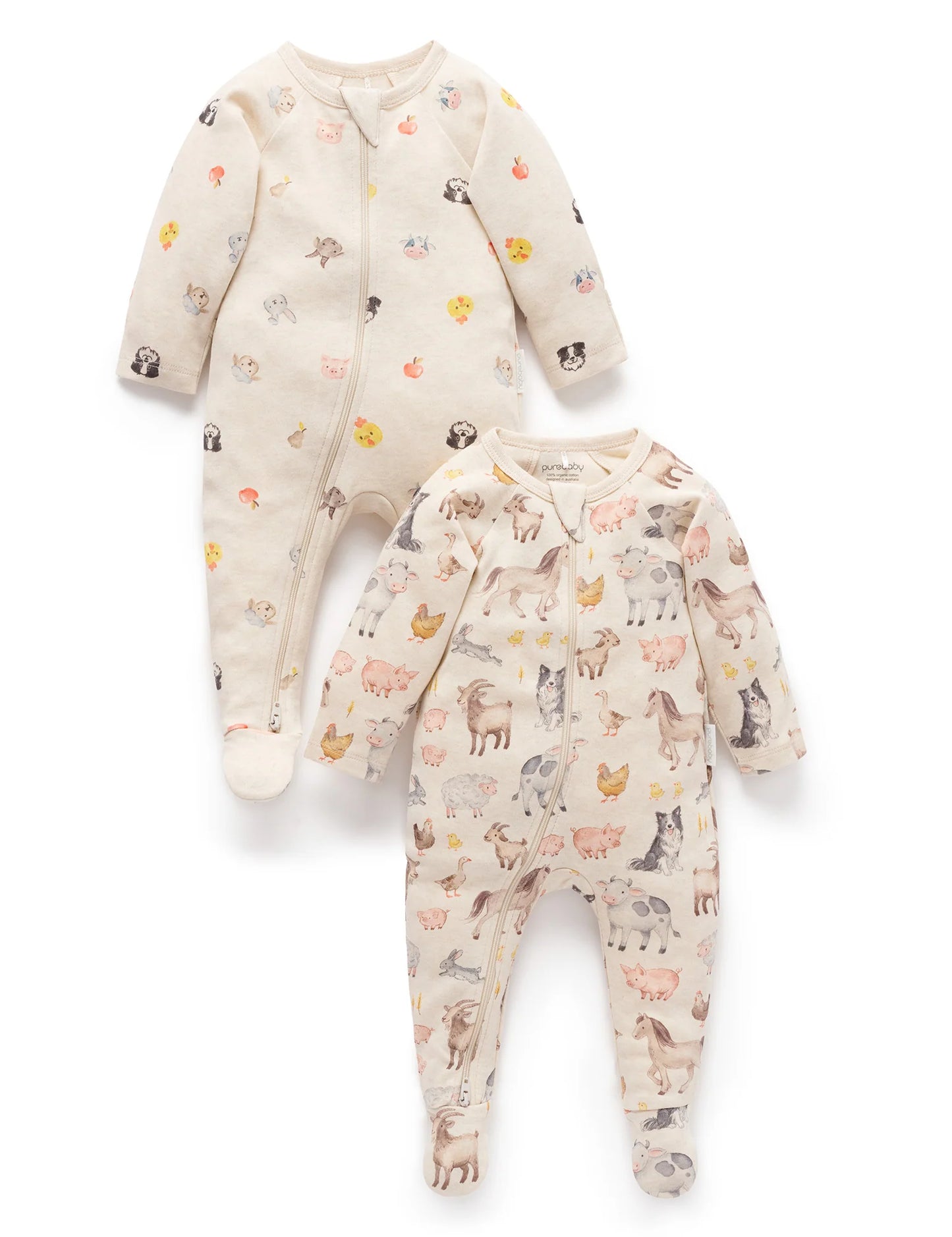 Farm Animals 2 Pack Zip Growsuits