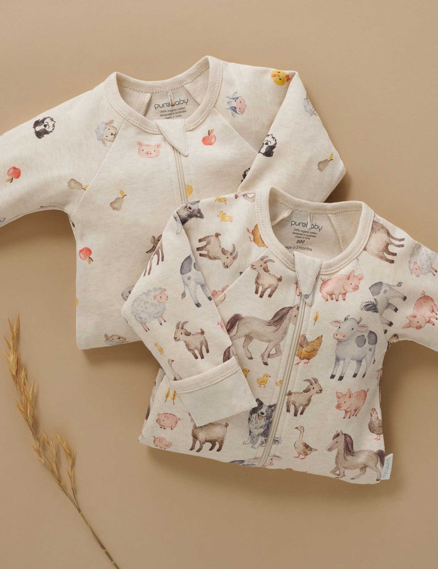Farm Animals 2 Pack Zip Growsuits