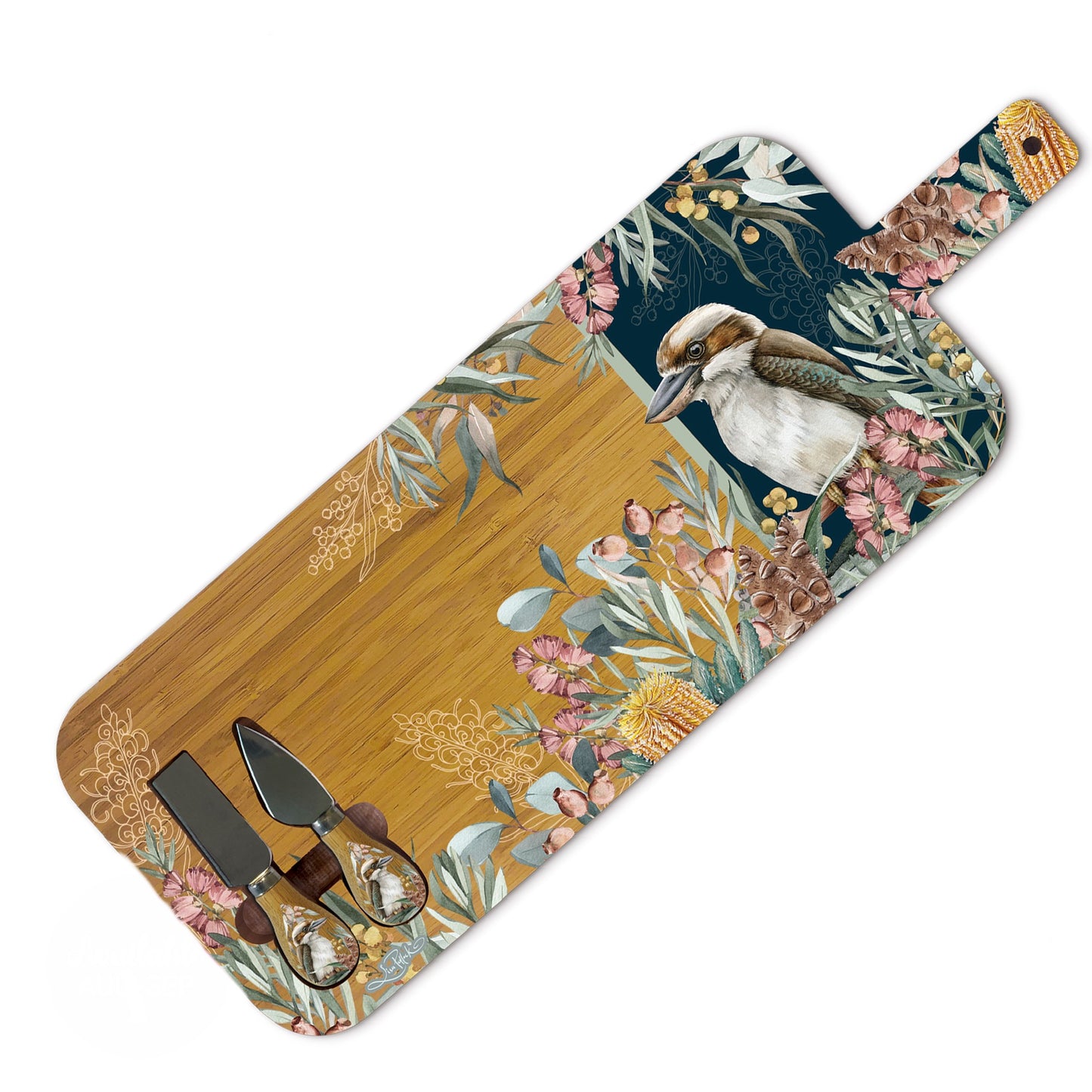 Large Bamboo Serving Board with Cheese Knives - Blue Bush Guardian