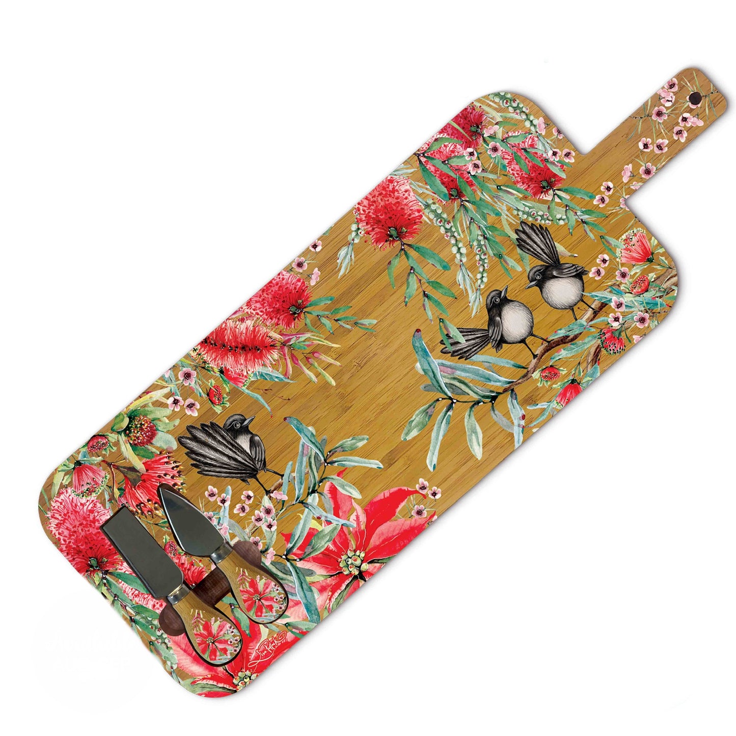 Large Bamboo Serving Board with Cheese Knives - Willy Wagtails