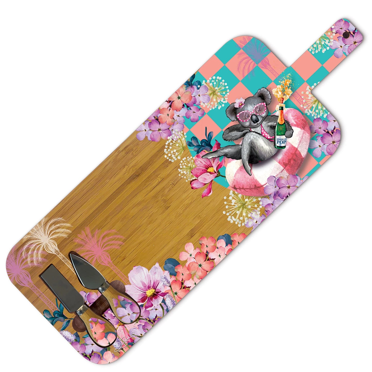 Large Bamboo Serving Board with Cheese Knives - Koala Pool Party