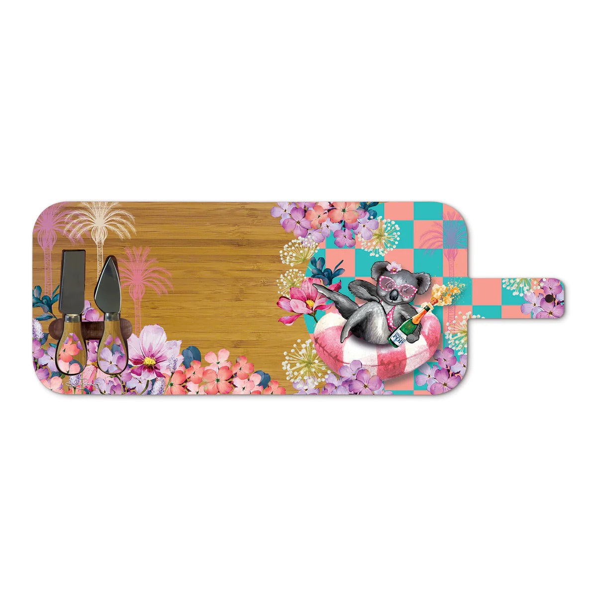 Large Bamboo Serving Board with Cheese Knives - Koala Pool Party