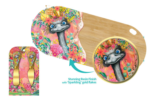 Resin Bamboo Serving Board & Cheese Knives - Happy Emu