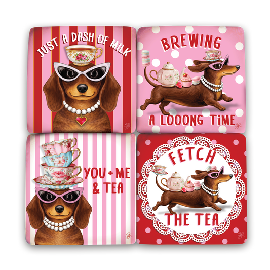 Resin Coasters - Regal Dash Tea Time (Dachshund)