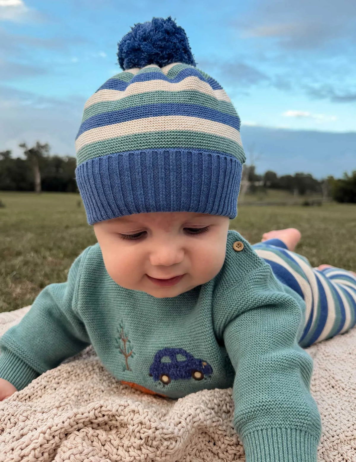 Blue Striped Knitted Leggings