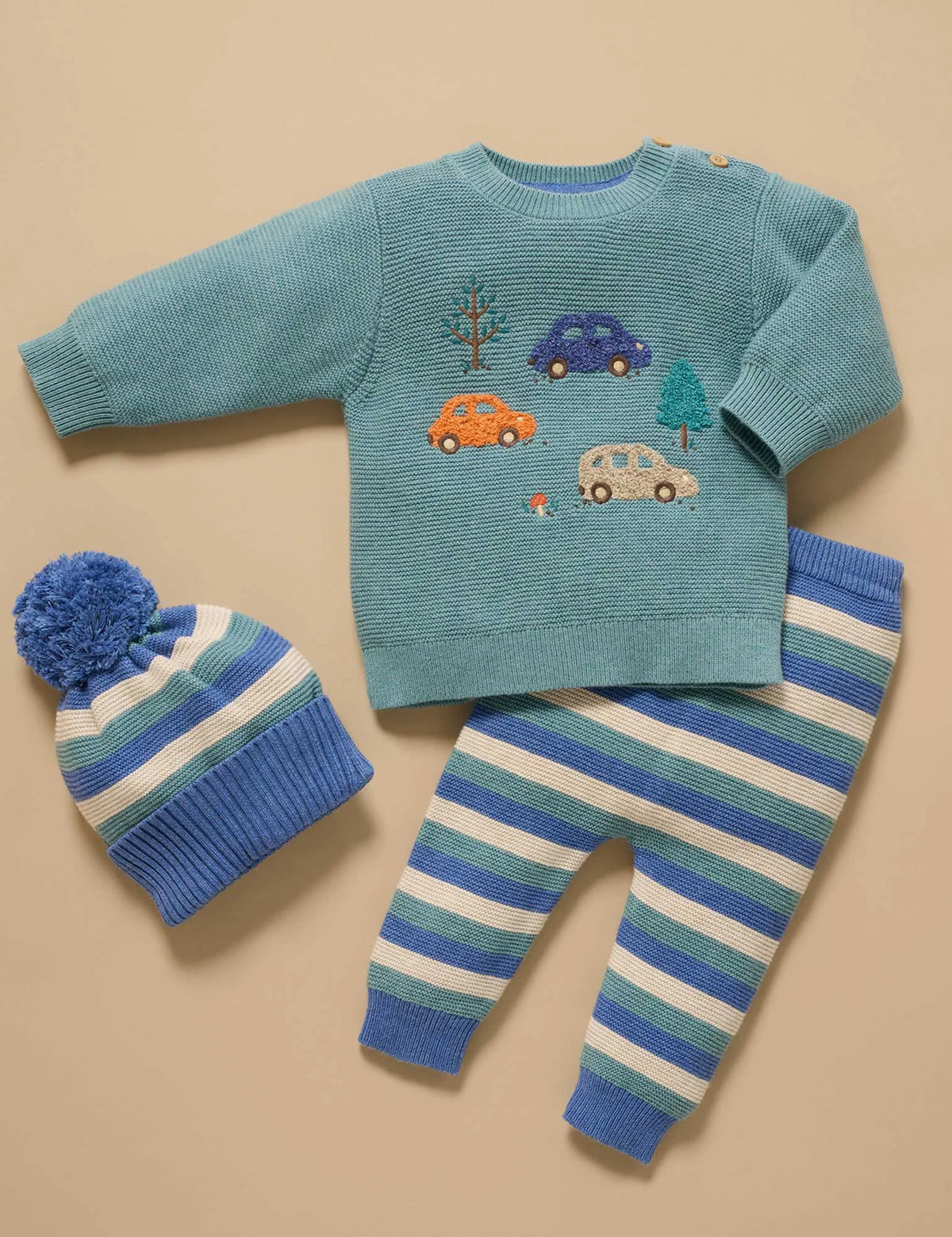 Blue Striped Knitted Leggings