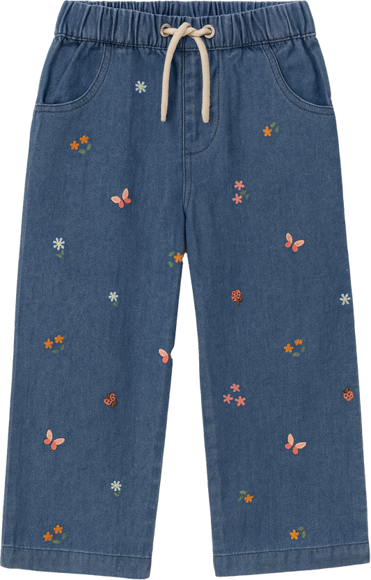 Butterfly Embroidered Pull On Jeans