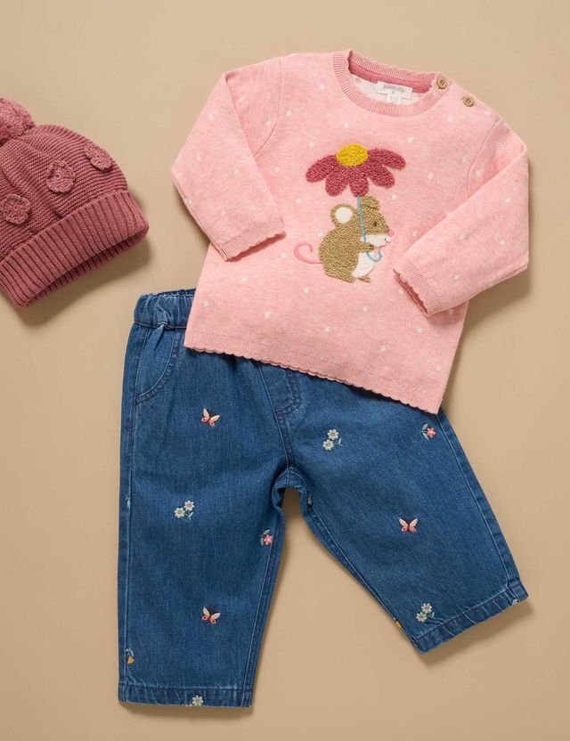 Butterfly Embroidered Pull On Jeans