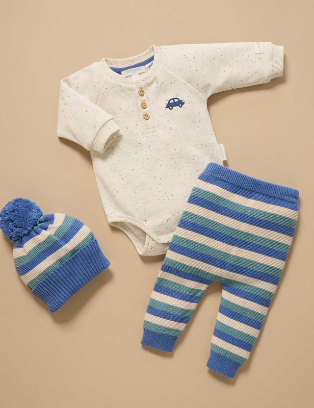 Blue Striped Knitted Leggings