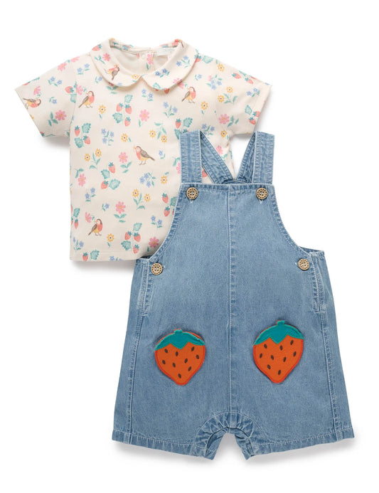 Strawberry Denim Overall Set