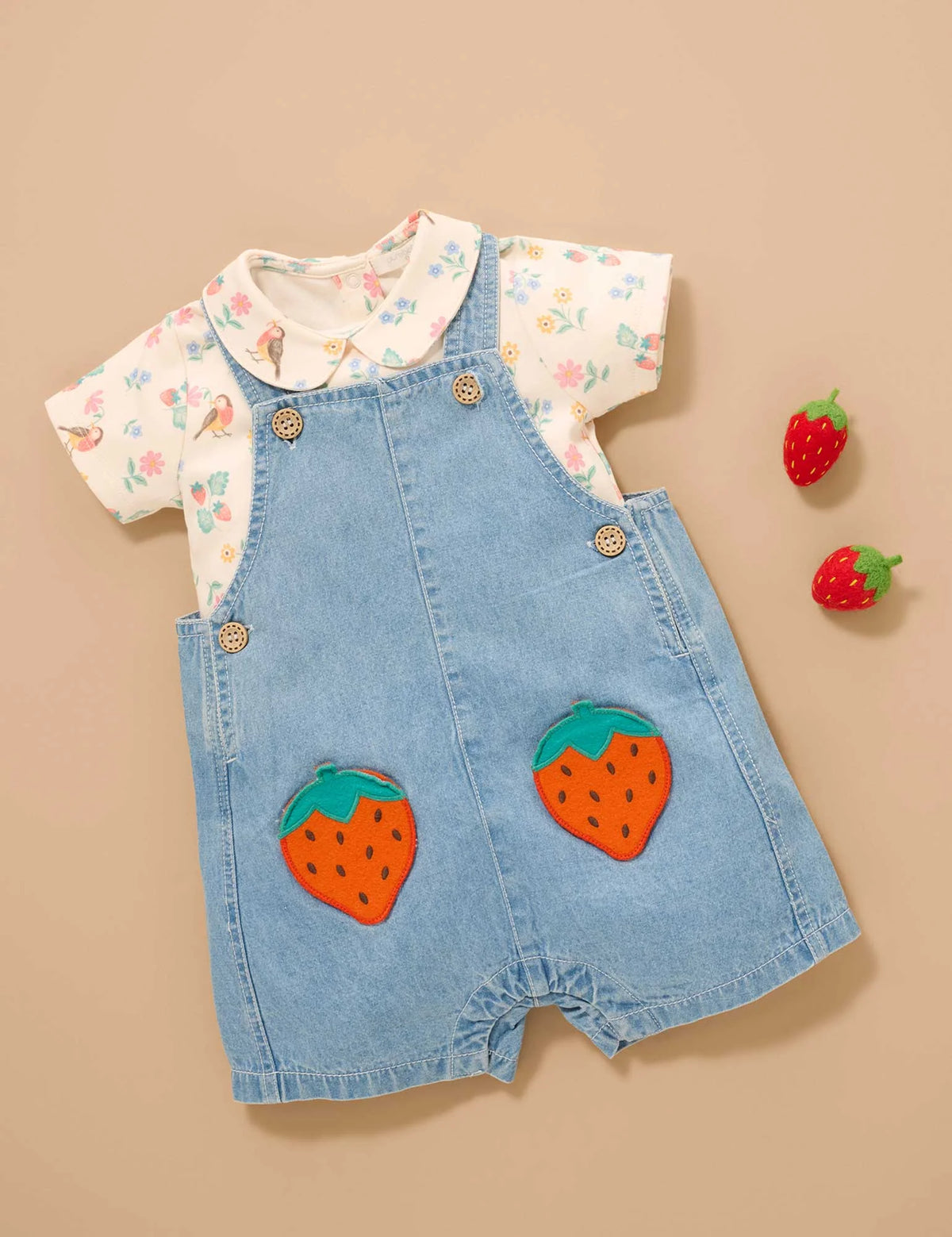 Strawberry Denim Overall Set