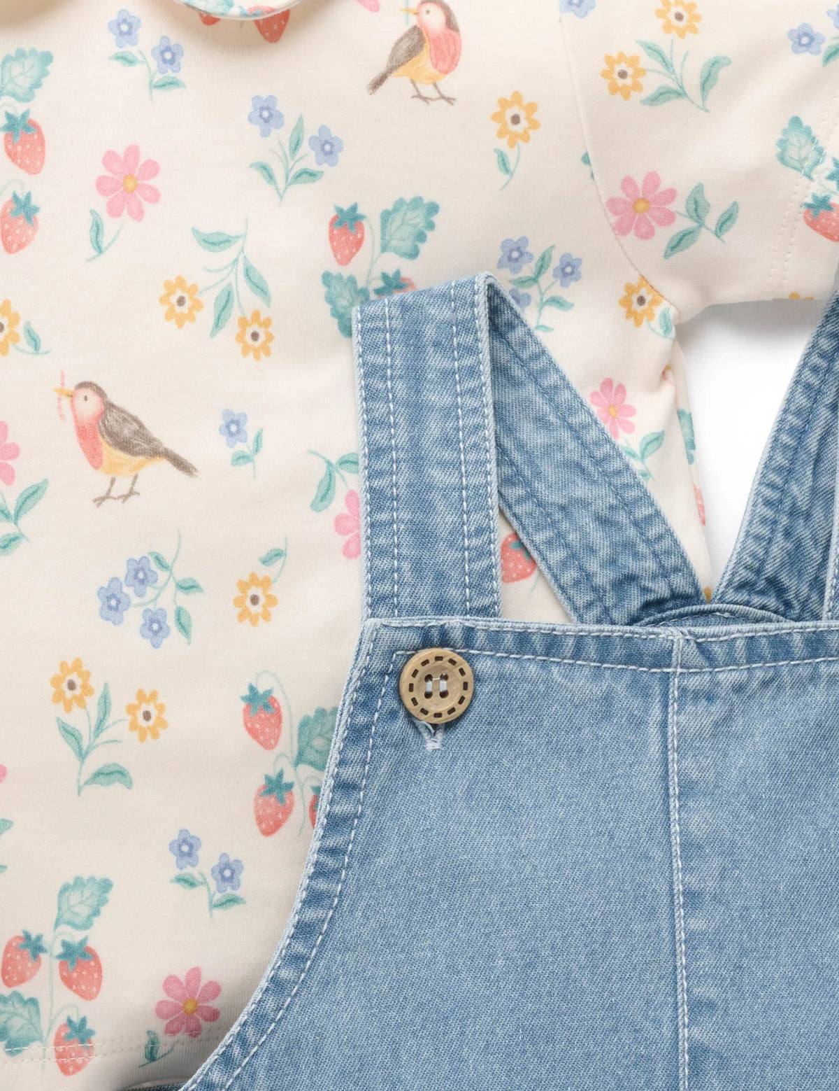 Strawberry Denim Overall Set