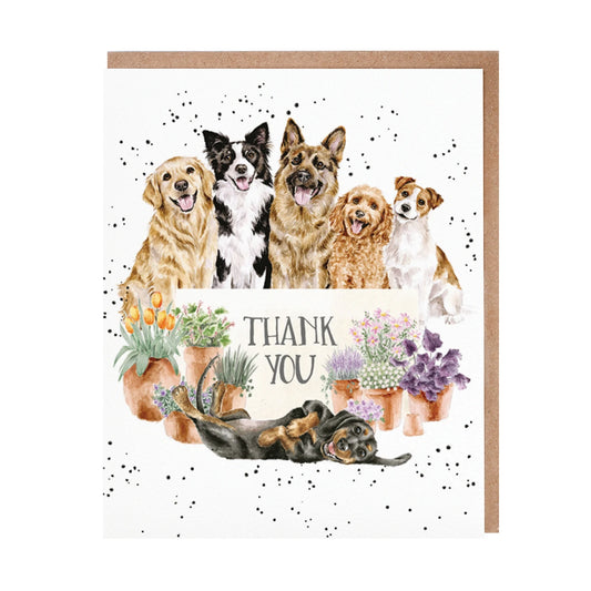 Wrendale Designs Card - Thank You Barks & Blooms (Dogs)