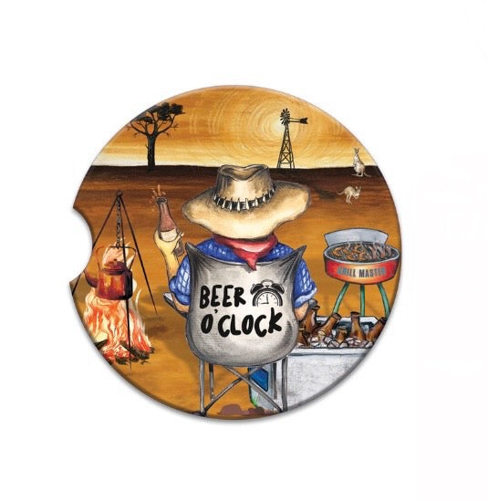 Ceramic Absorbent Car Coaster - Beer O’Clock Camping