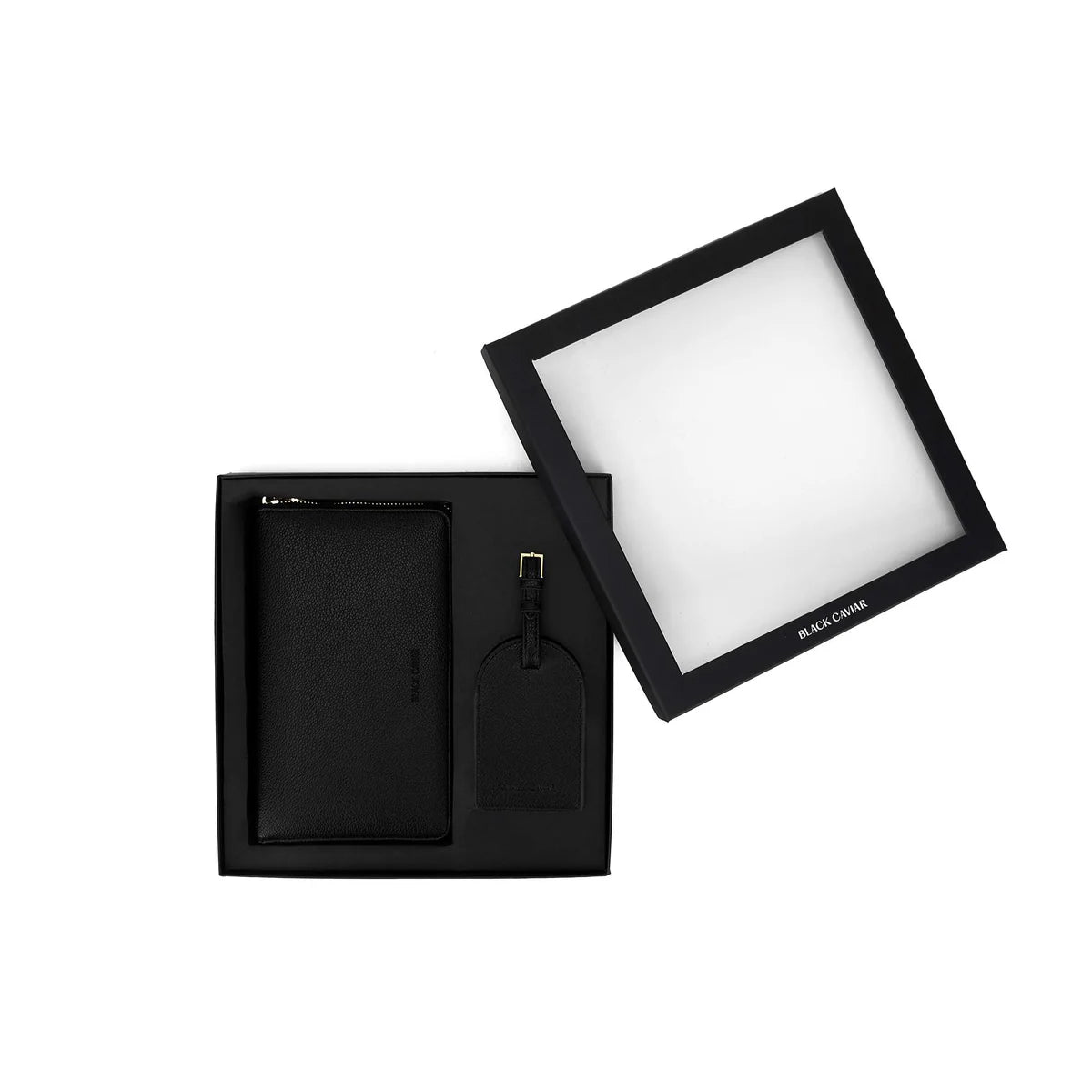 Luggage Tag Black & Voyager Passport Wallet Gift Set