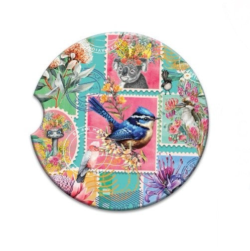 Ceramic Absorbent Car Coaster - Pretty Postage (Teal)
