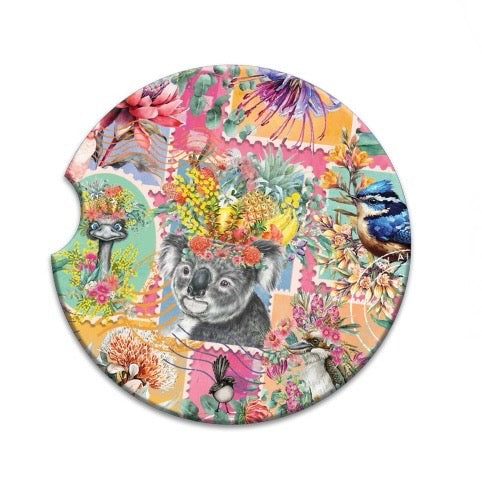 Ceramic Absorbent Car Coaster - Pretty Postage (Pink)