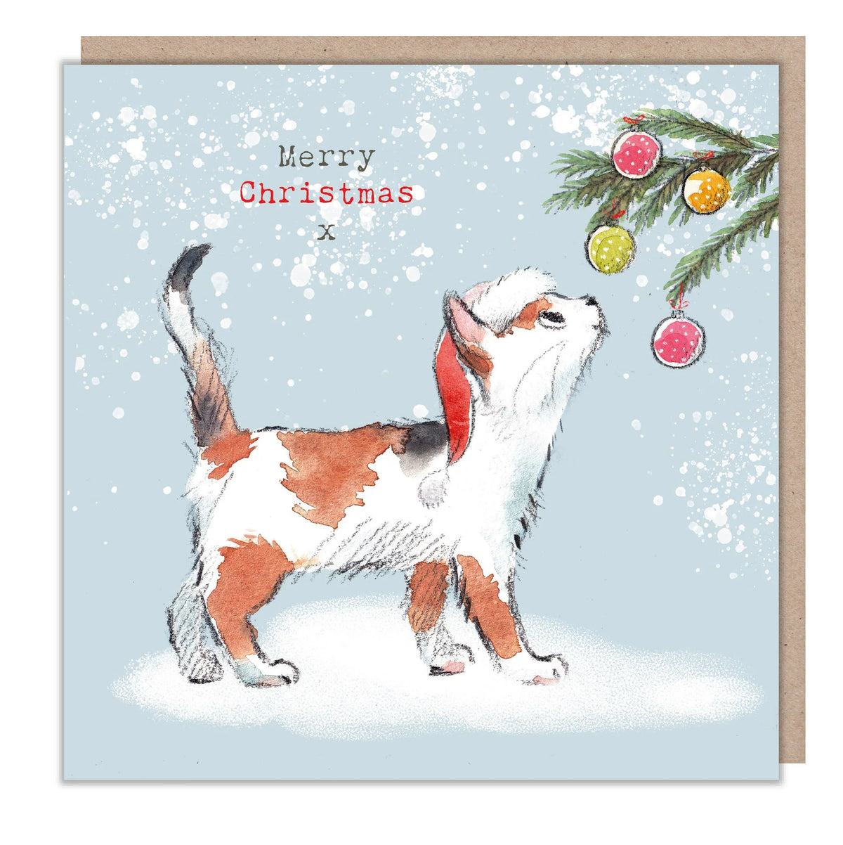 Paper Shed Design Christmas Card - Cat Looking at Baubles