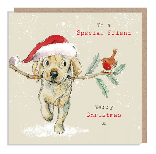 Paper Shed Design Christmas Card - Special Friend (Puppy & Robin)
