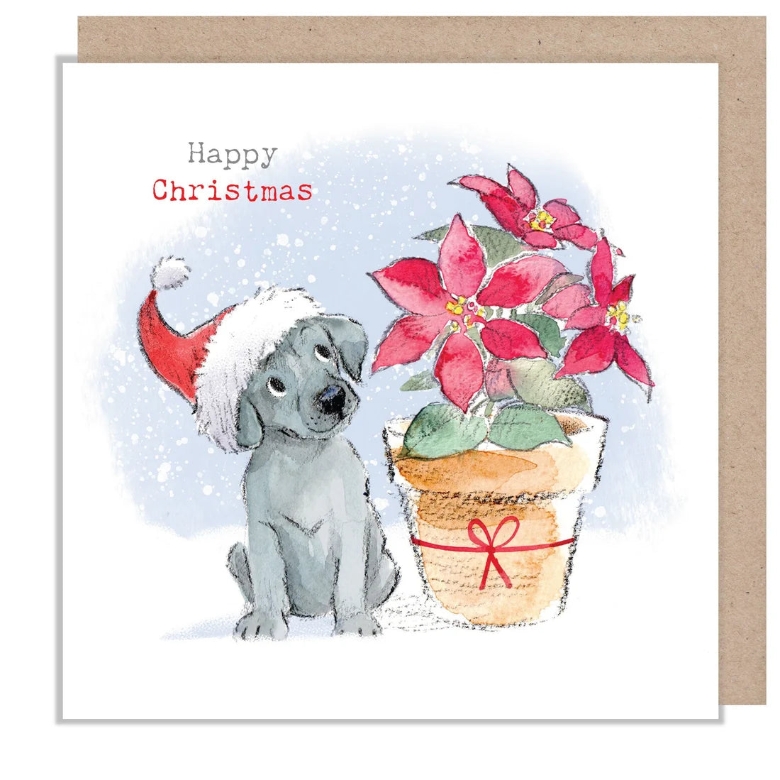Paper Shed Design Christmas Card - Grey Puppy With Poinsettia