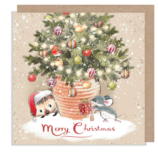 Paper Shed Design Christmas Card - Mouse And Hedgehog With Christmas Tree