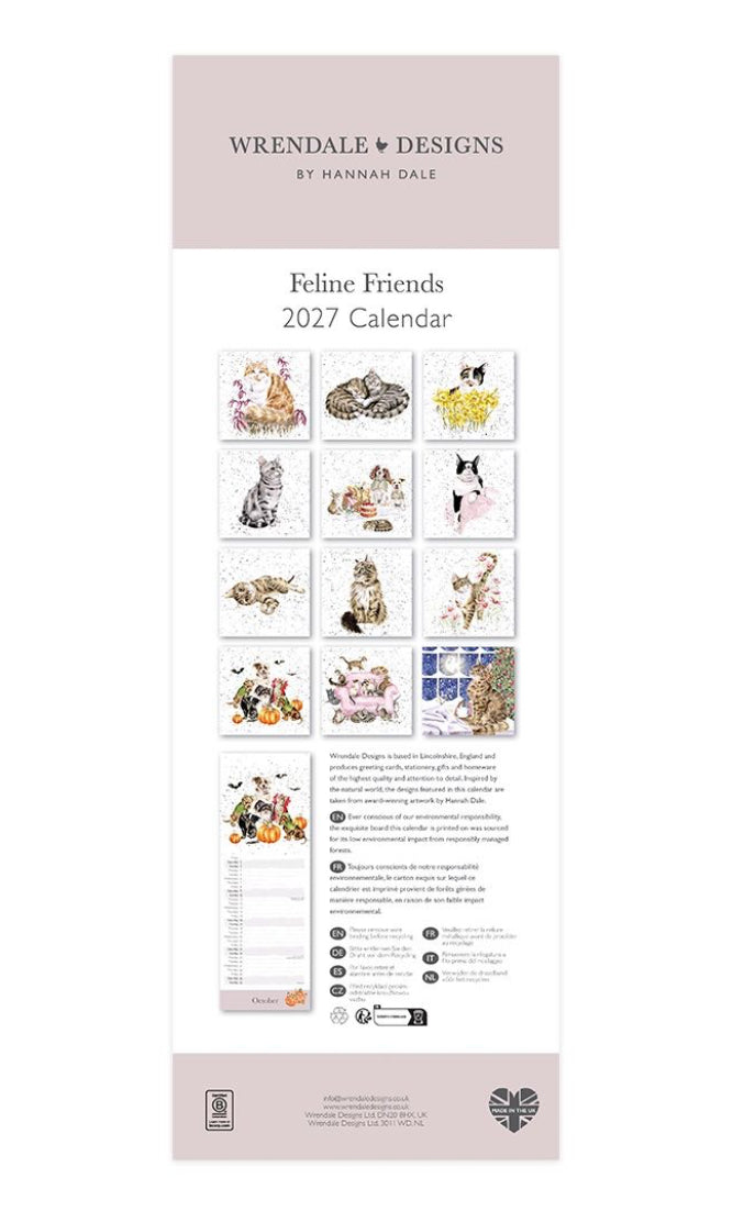 Wrendale Designs 2027 Slim Calendar - Feline Friends