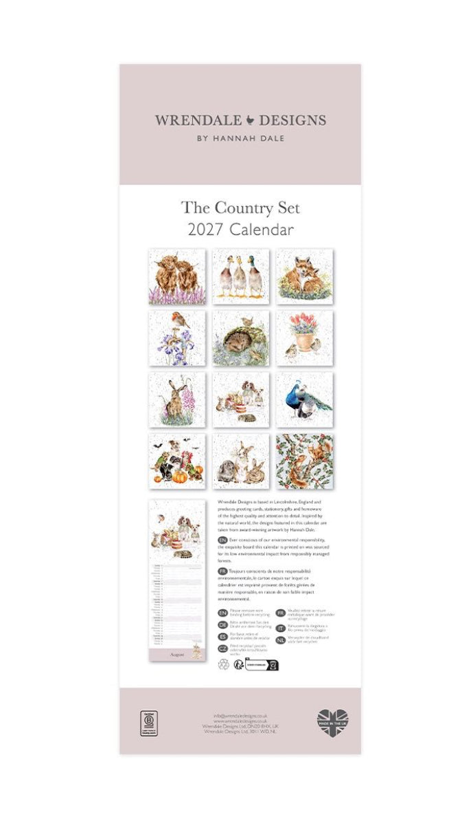 Wrendale Designs 2027 Slim Calendar - Country Set