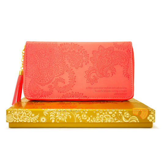 Faux Leather Travel Clutch - Peach