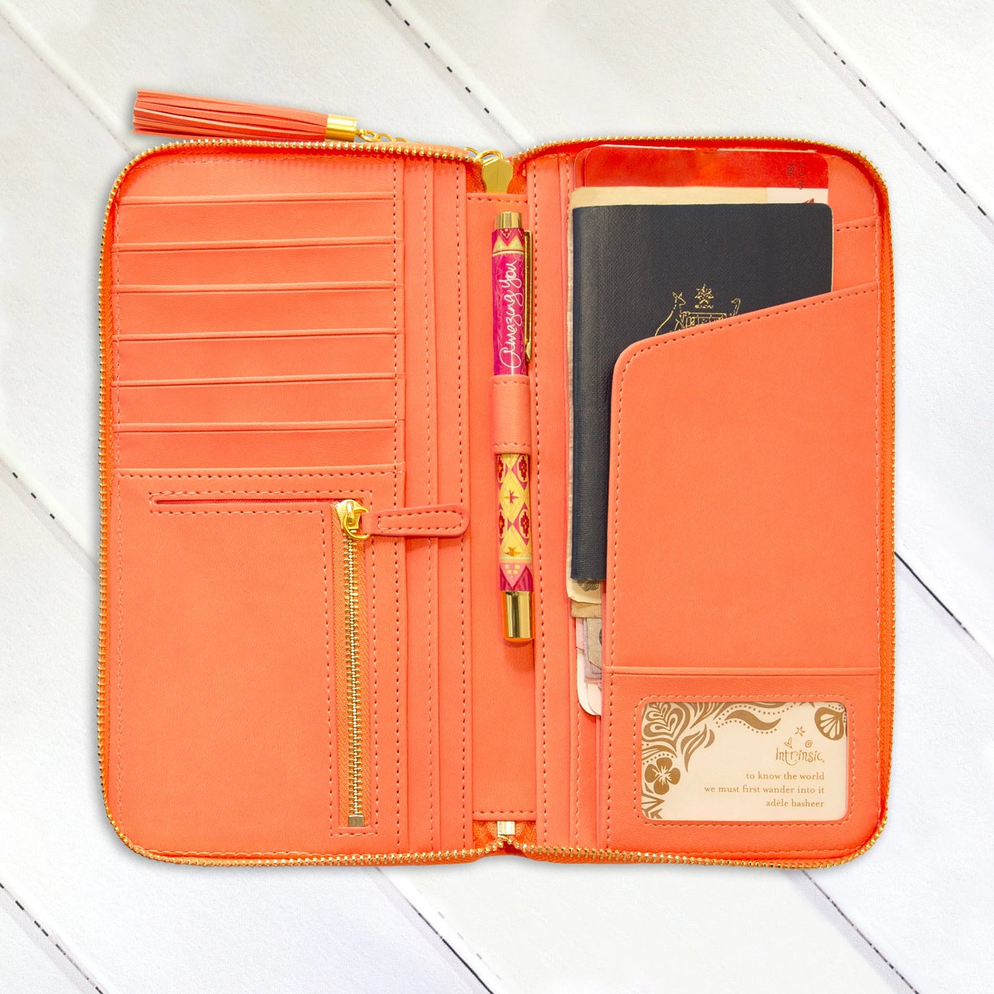 Faux Leather Travel Clutch - Peach