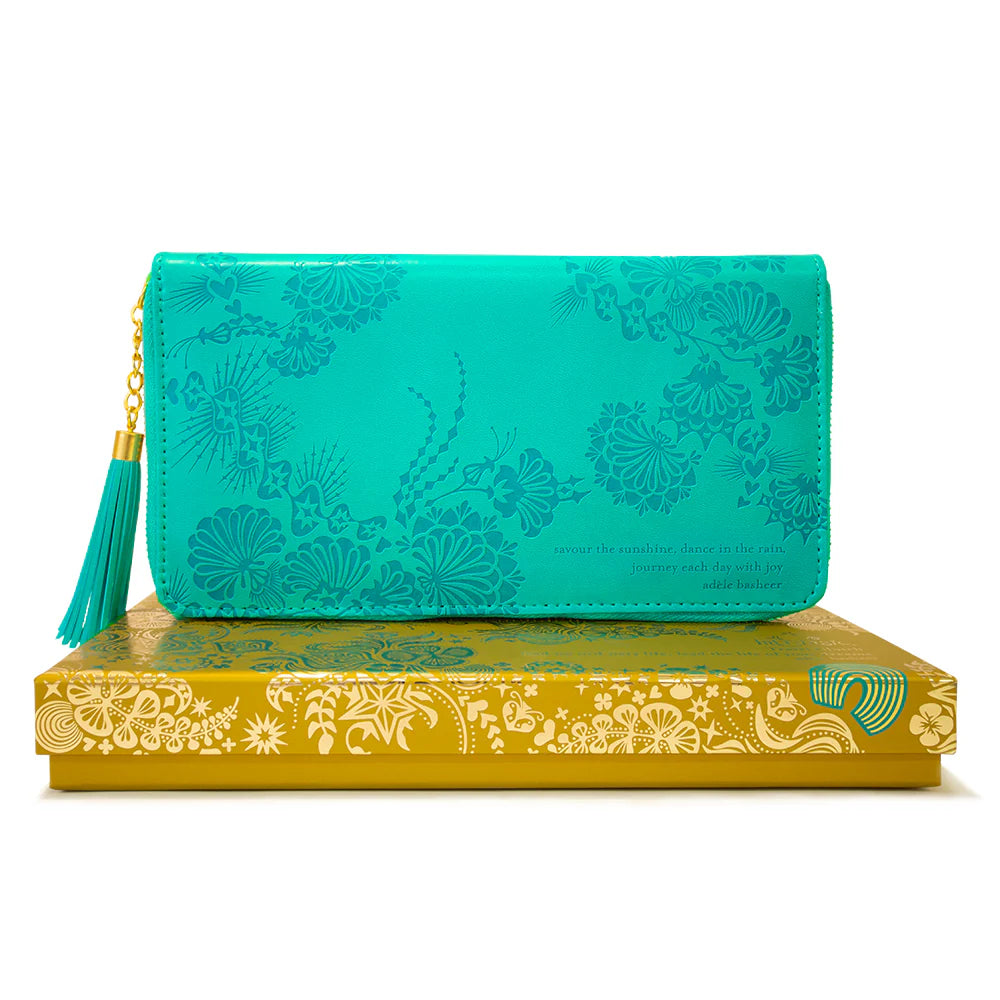 Faux Leather Travel Clutch - Turquoise Twist
