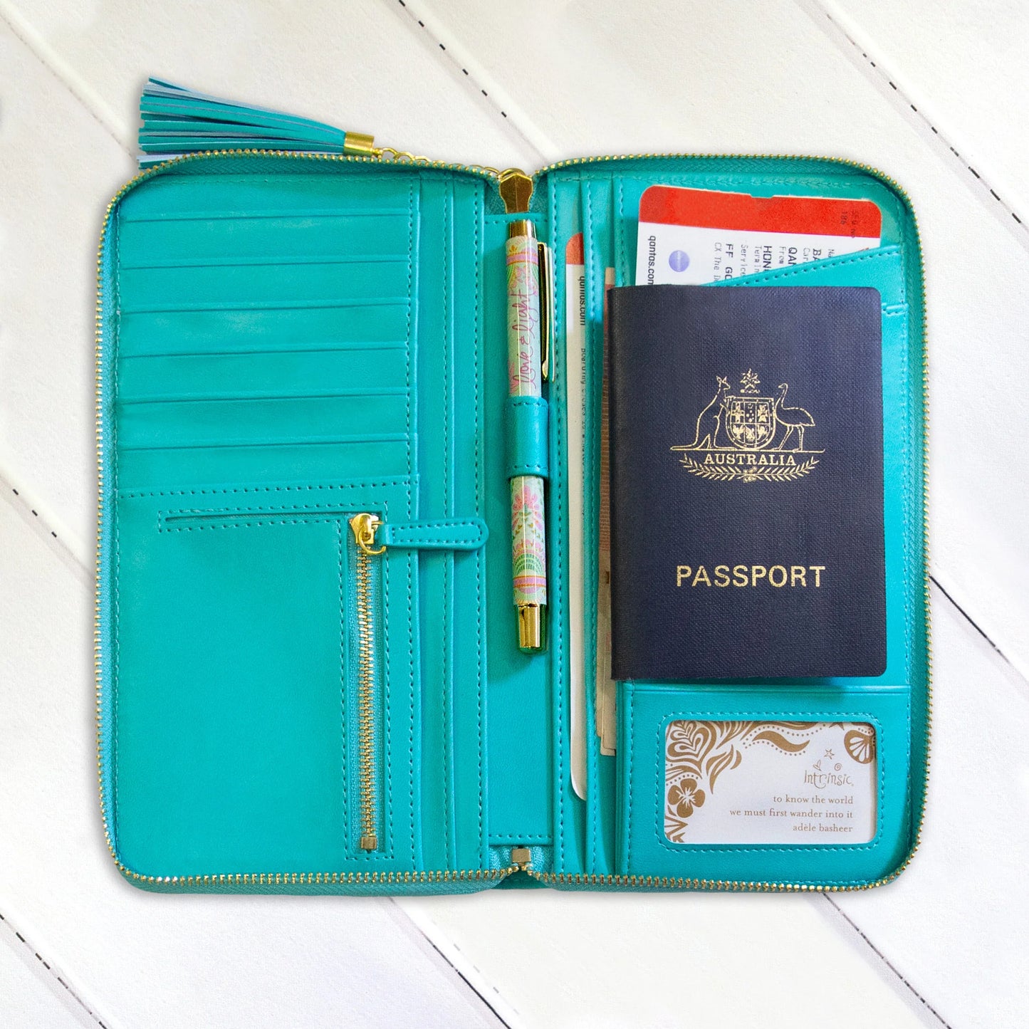 Faux Leather Travel Clutch - Turquoise Twist