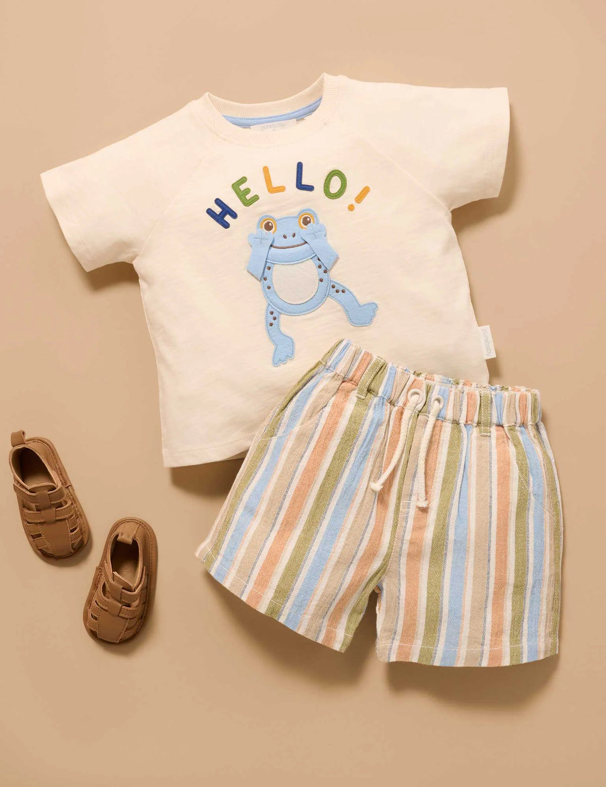 Olive Stripe Pull On Shorts