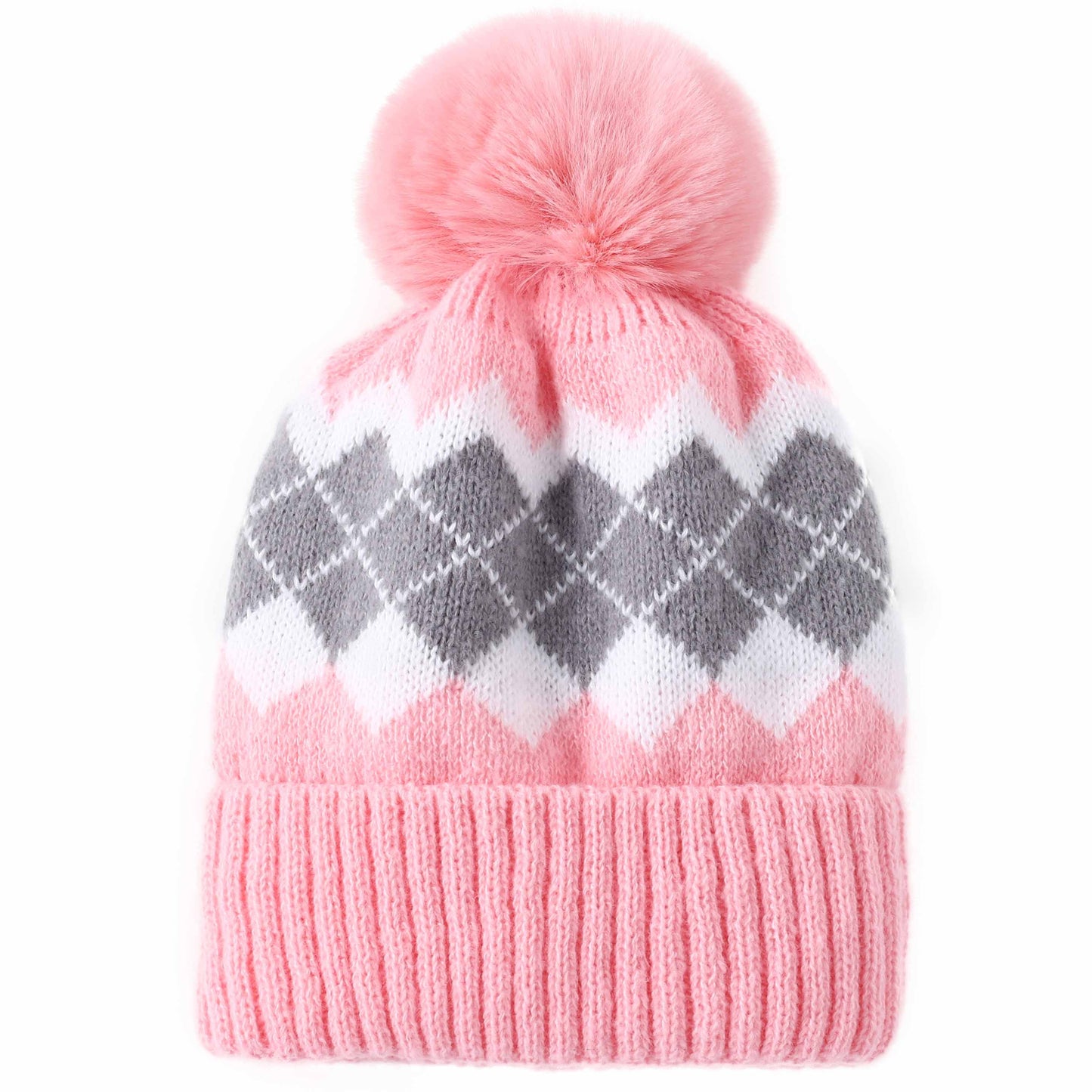 Diamond Pattern Bobble Beanie