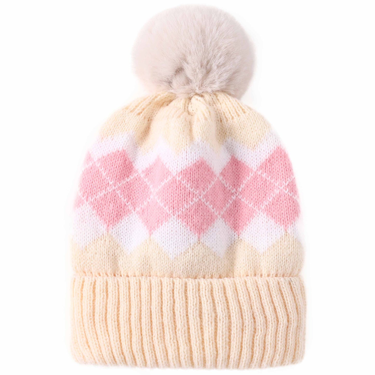 Diamond Pattern Bobble Beanie