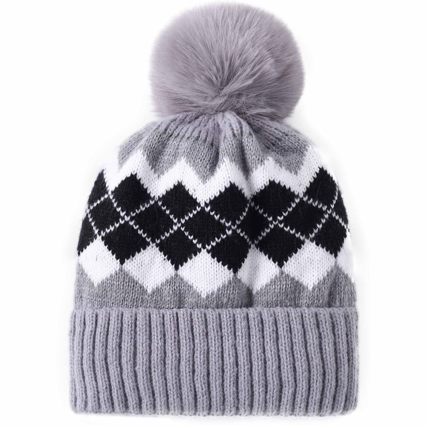 Diamond Pattern Bobble Beanie