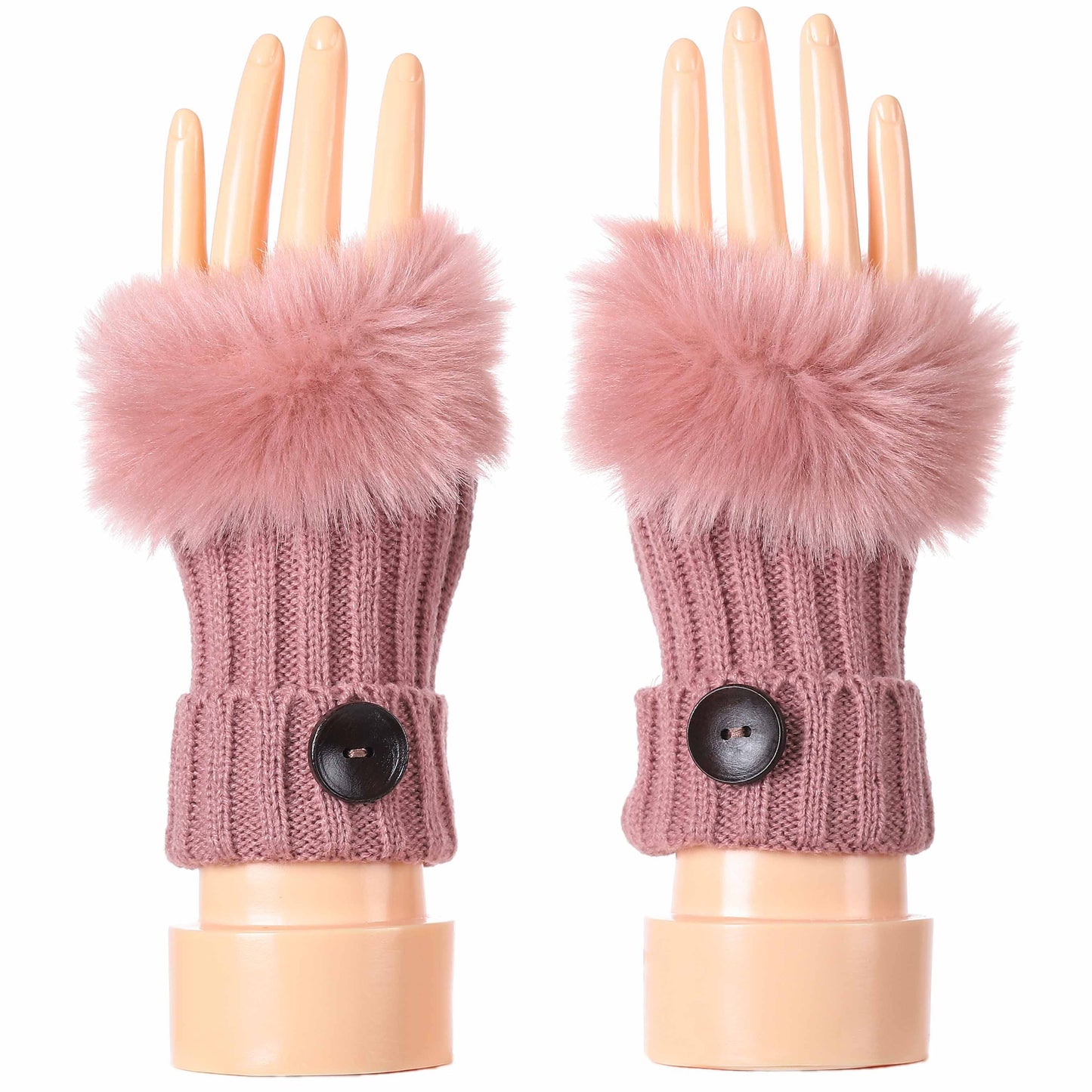 Fingerless Gloves with Button and Fur