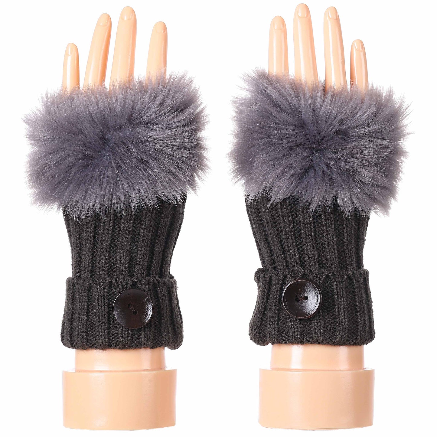 Fingerless Gloves with Button and Fur