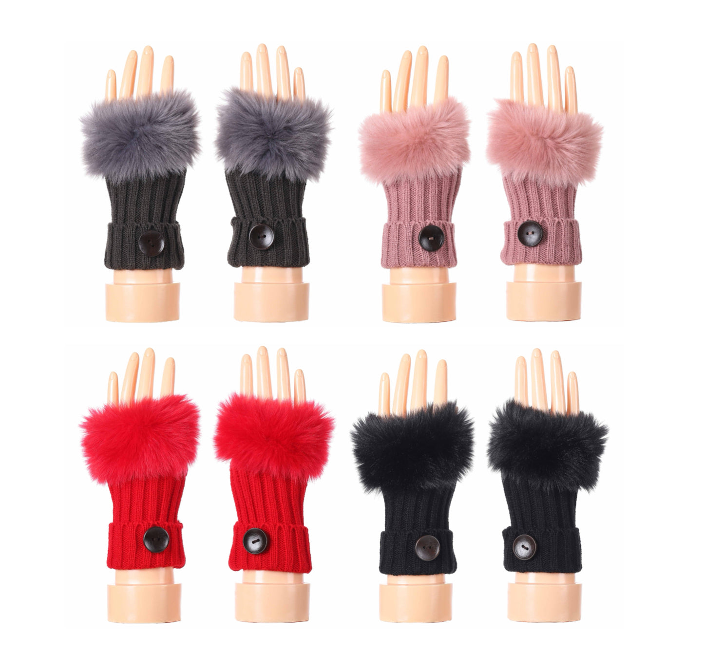 Fingerless Gloves with Button and Fur