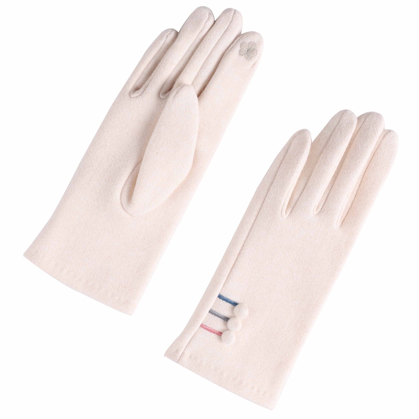 Gloves with Three Multicoloured Stripes & Buttons