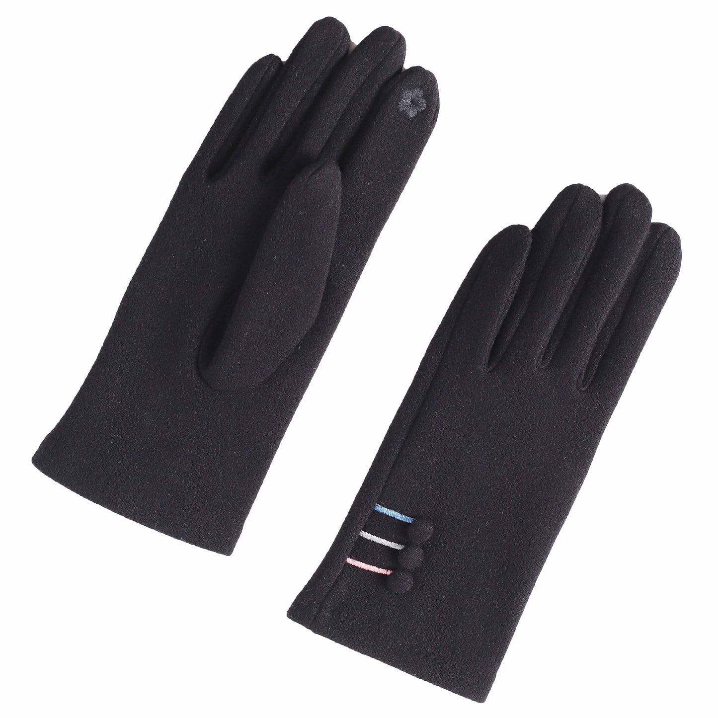 Gloves with Three Multicoloured Stripes & Buttons