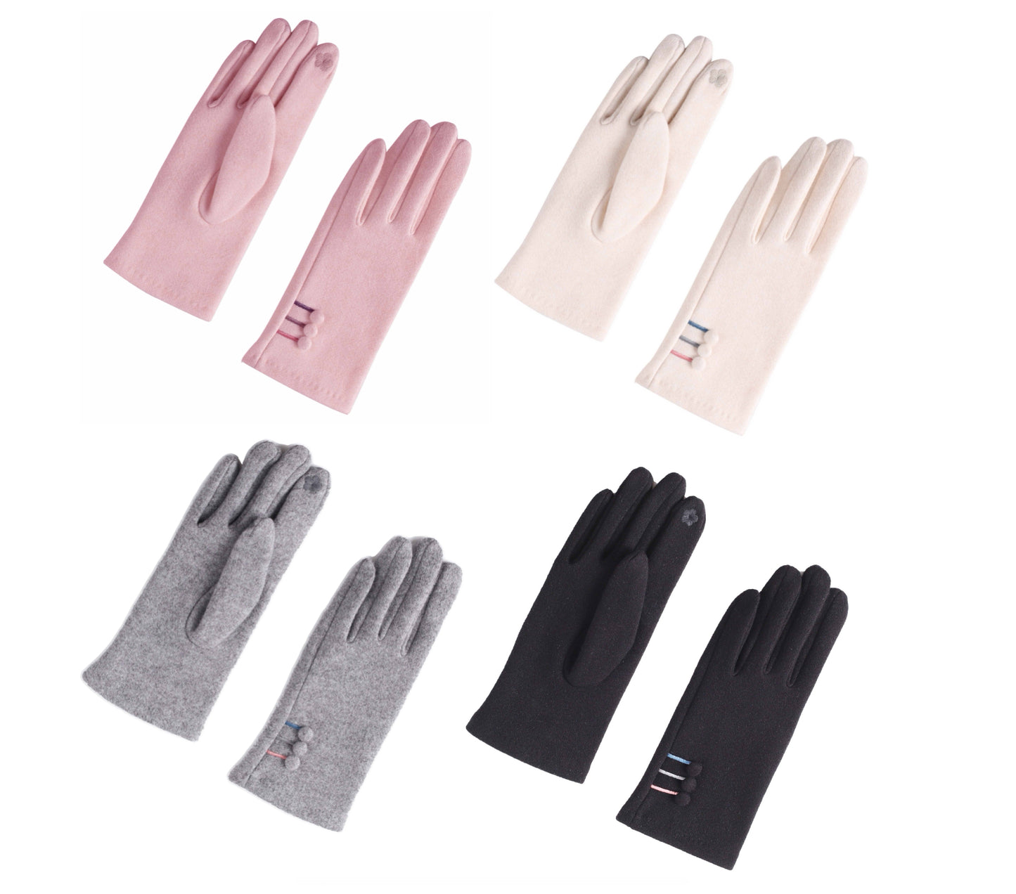 Gloves with Three Multicoloured Stripes & Buttons