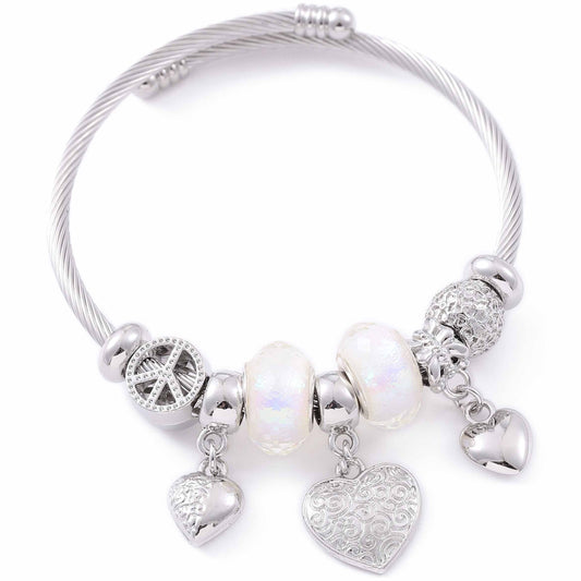 White/Silver Heart Charm Bracelet