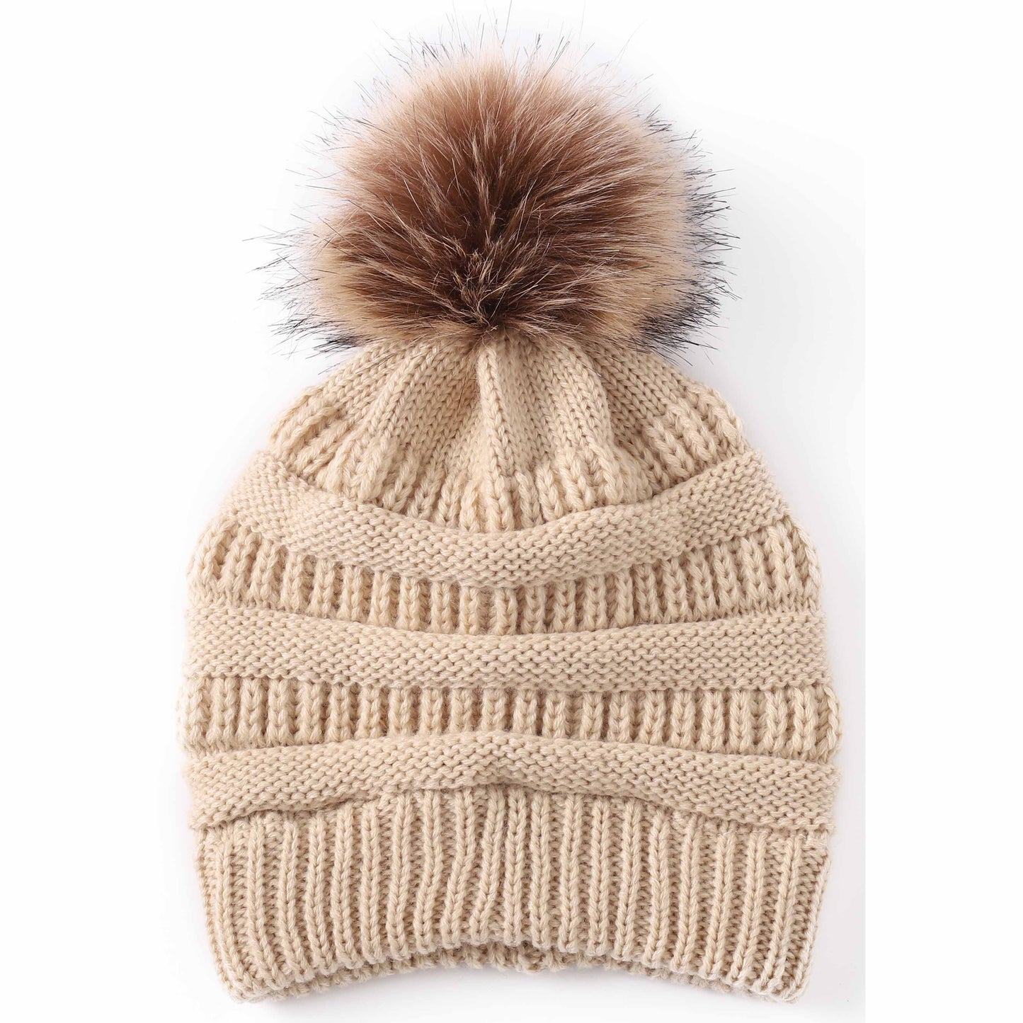 Patterned Natural Bobble Beanie