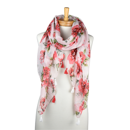 White Buttercup Flower Tassel Scarf