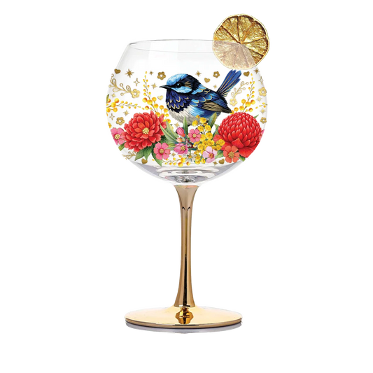 Golden Glamour Glass - Floral Fairy Wrens