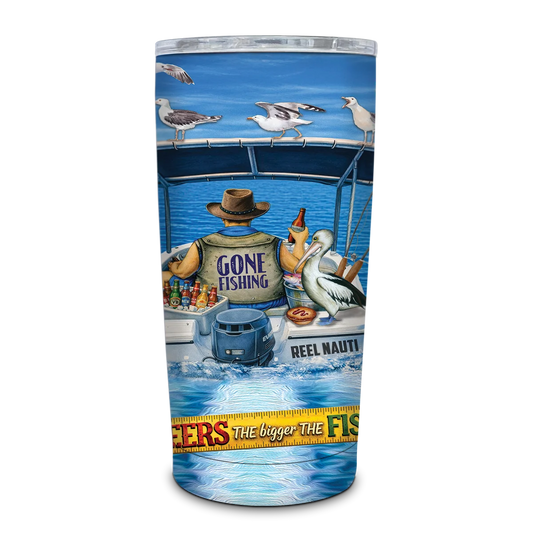 Double Walled Stainless Steel ‘Roadie’ Travel Mug (600ml) - Fishing & Beer