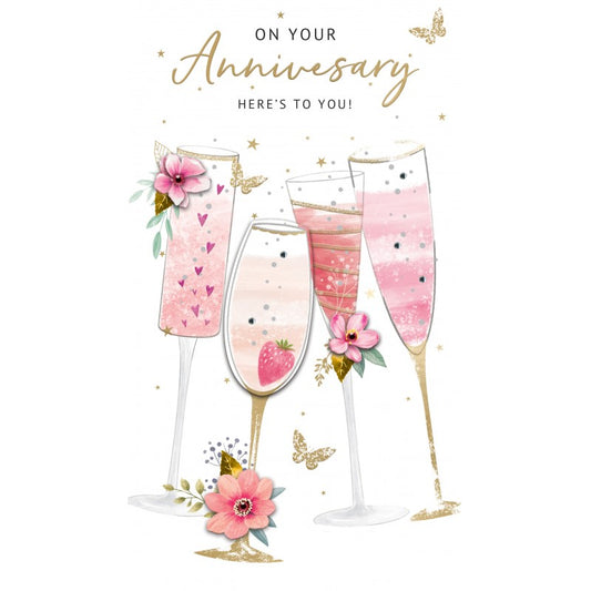 Card - On Your Anniversary (Pink Champagne Glasses)